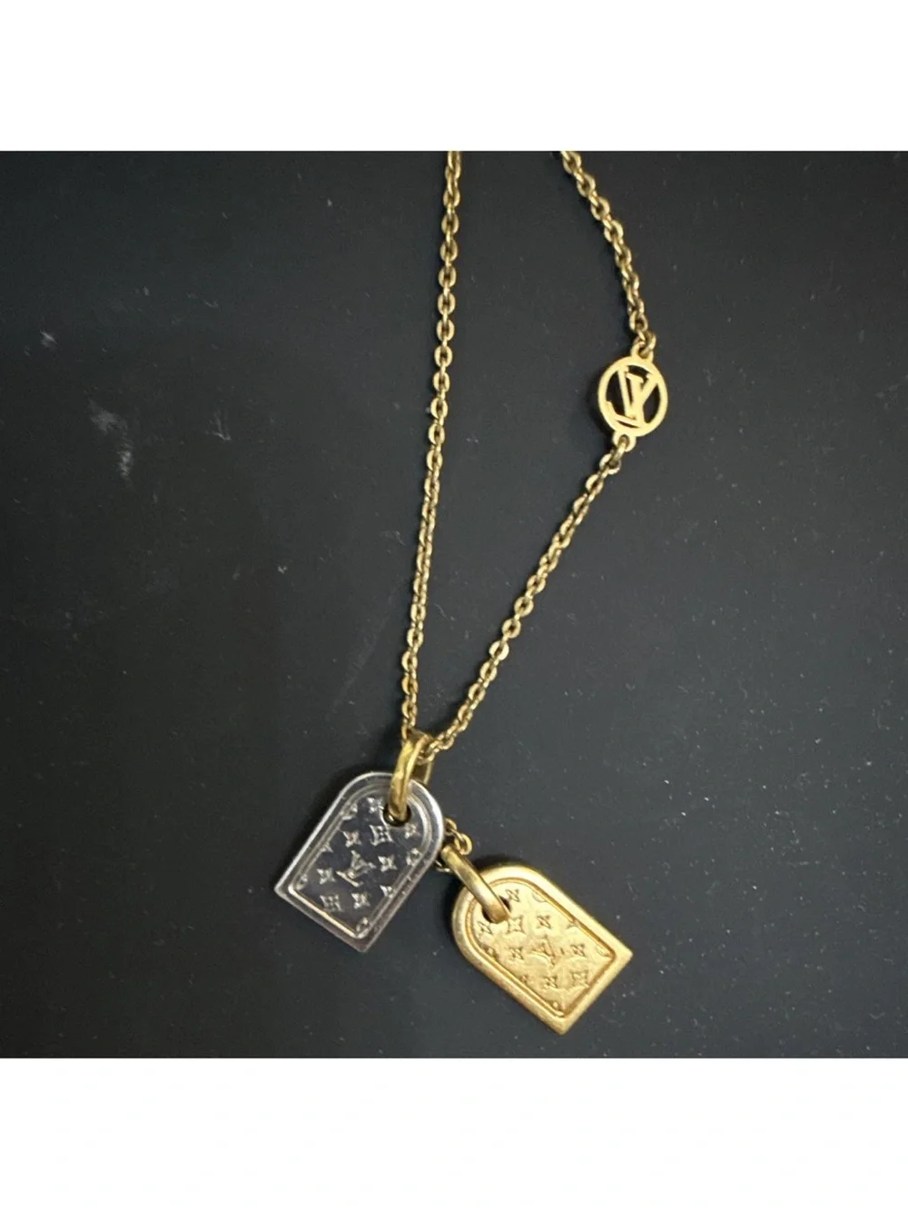 Louis Vuitton Necklace Nanogram M63141 Gold/Silver Tone Cable Chain Tag Pendants - Picture 2 of 5